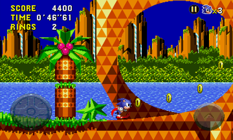 Sonic en el primer nivel de un videojuego